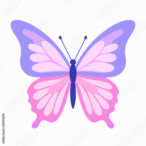 A butterfly with blue antennae a blue body purple upper wings and pink lower wings