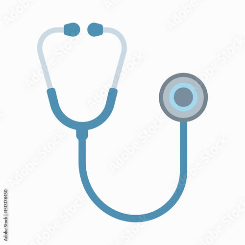 A light blue stethoscope with white ear tubes and a gray disc
