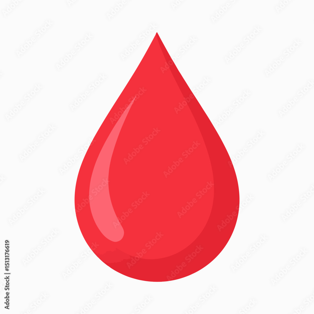 Fototapeta premium A red teardrop shape with a lighter red reflection detail on the left side against a plain white background