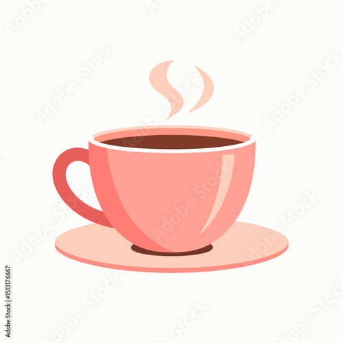A steaming pink cup sits on a matching saucer against a white backdrop