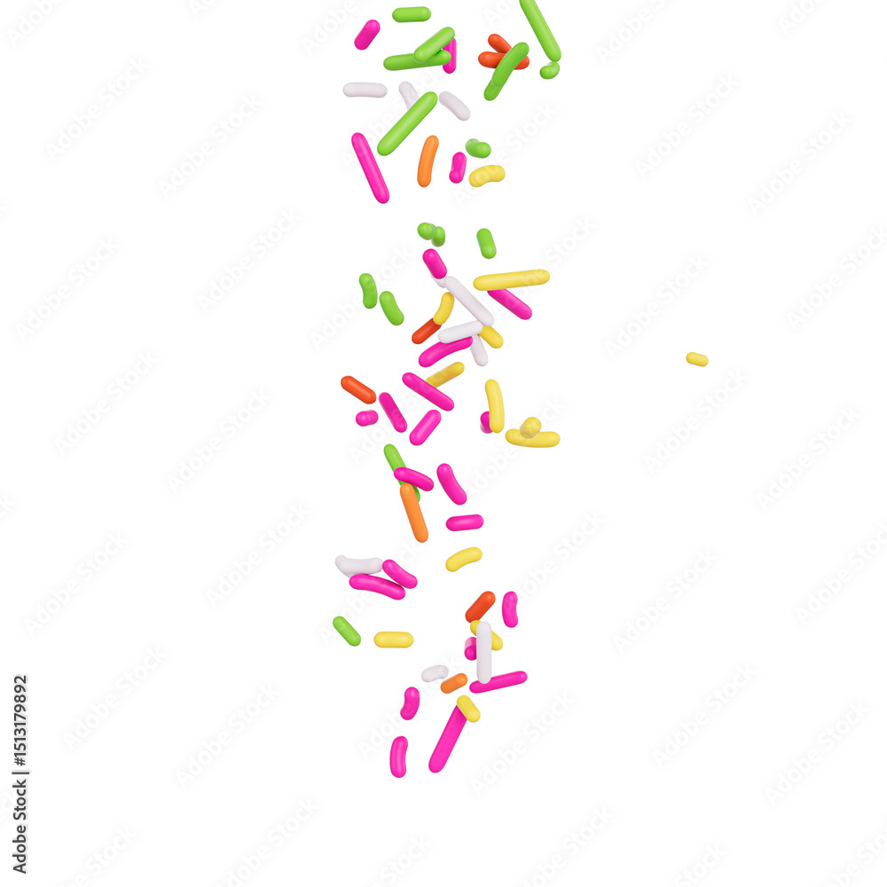 Obraz premium Colorful Sprinkles For Cakes And Bakery Items Falling From Top On White Background 3D Illustration