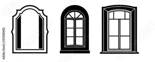 Window frame silhouette vector set isolated on white background