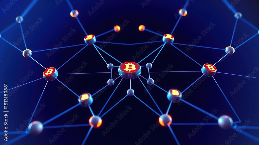 Futuristic Blockchain Network A Low Angle Illustration of Connected Crypto Symbols Futuristic Blockchain Network A Low Angle Illustration of Connected Crypto Symbols