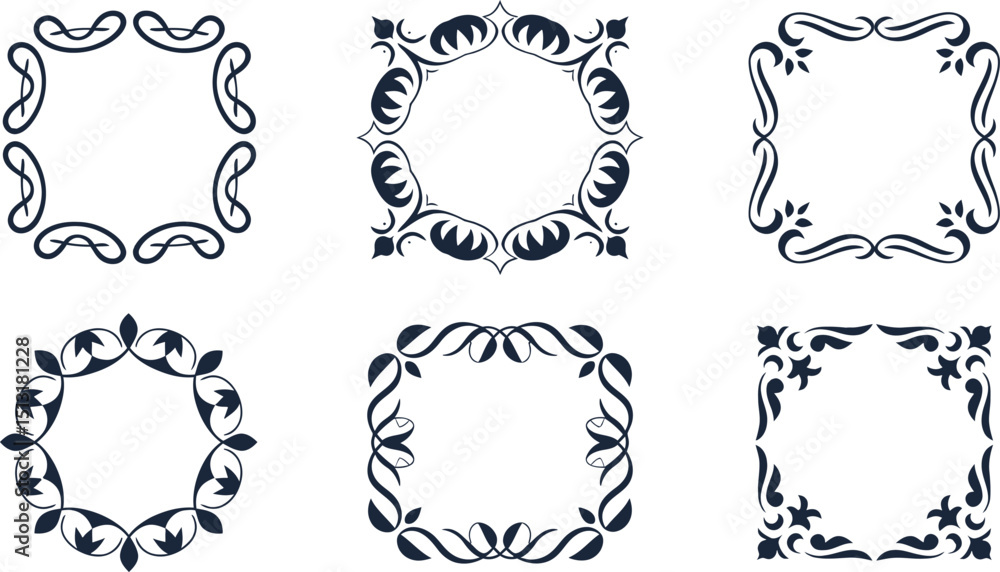 Obraz premium Elegant Decorative Frame Design Square Shape with Swirls and Flourishes for Invitations and Graphic Projects on Black