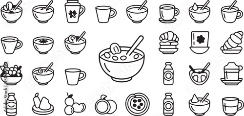 Breakfast & Beverage Line Icon Pack –  Food and Drink Illustrations for Cafes, Menus, and Morning-Themed Designs