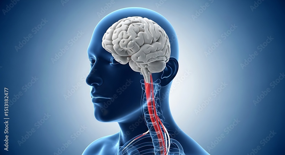 Obraz premium Human Head Brain Anatomy with Blood Vessels