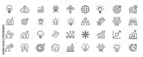 Successful business development linear web icons collection