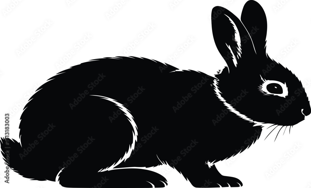 Obraz premium A silhouette of a rabbit sitting with its ears up against a transparent background illustration