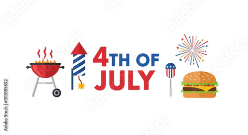 Celebration of the fourth of july with barbecue fireworks and festive food and drinks