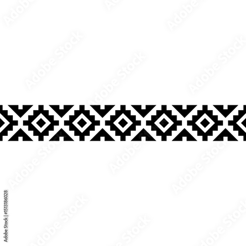Stipe seamless geometric tribal pattern featuring repeating square shapes. Black and white ethnic design, ideal for wallpapers, fabrics, and modern digital art.