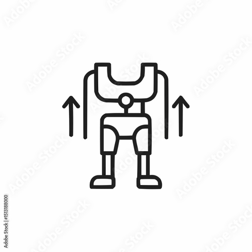 Minimal exoskeleton with arrows — robotic strength assist.