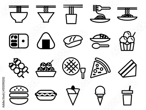 フードコートの料理のアイコンのセット_アウトライン