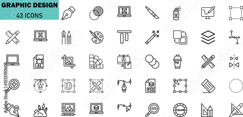 Graphic Design Line Icons Set. Creative Tools Vector Pack for Designers and Artists