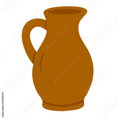 Vector illustration of a brown ceramic jug with handle, handmade look, cartoon flat style.