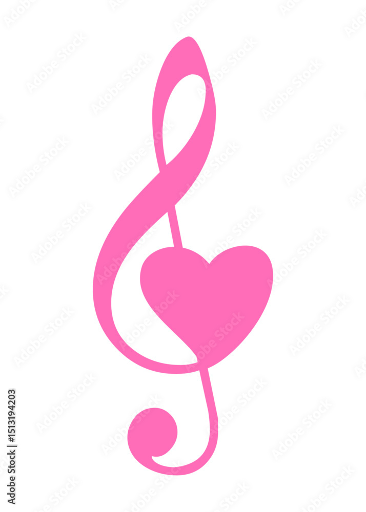 Fototapeta premium Logo música romántica. Clave de sol con corazón