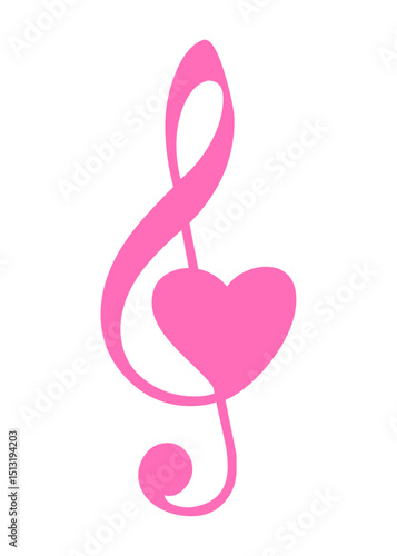 Logo música romántica. Clave de sol con corazón