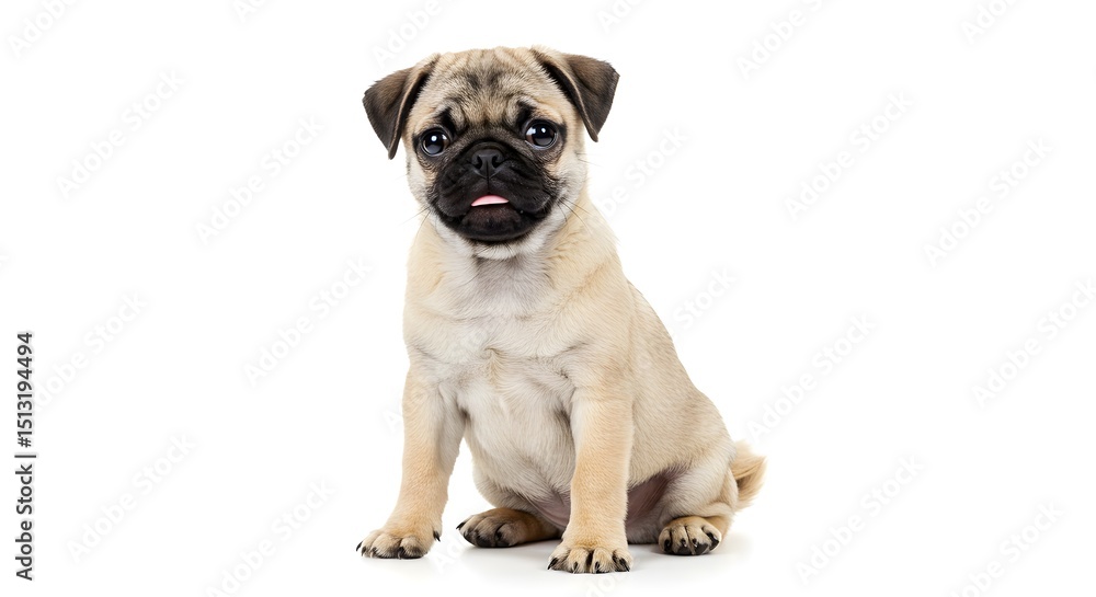 Adorable Pug Puppy Sitting on White Background A Precious Pet Photo Adorable Pug Puppy Sitting on White Background A Precious Pet Photo