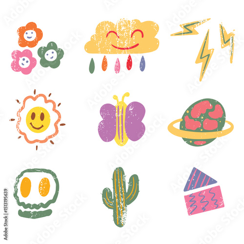 Colorful cute hand drawn vector set	