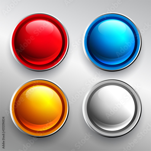 set of glossy press buttons in different color