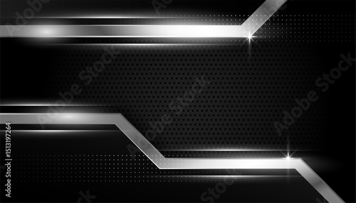 dark black backdrop with abstract silver shape design