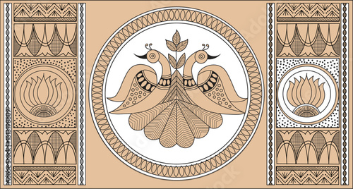 Vector Illustration Of Peacock Madhubani Art ,  Exquisite Ethnic peacock design for Print.
