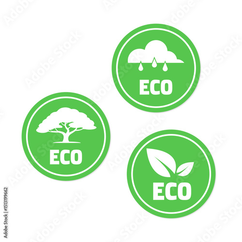 set of logo icons on an eco theme in green color on a transparent background with shadow