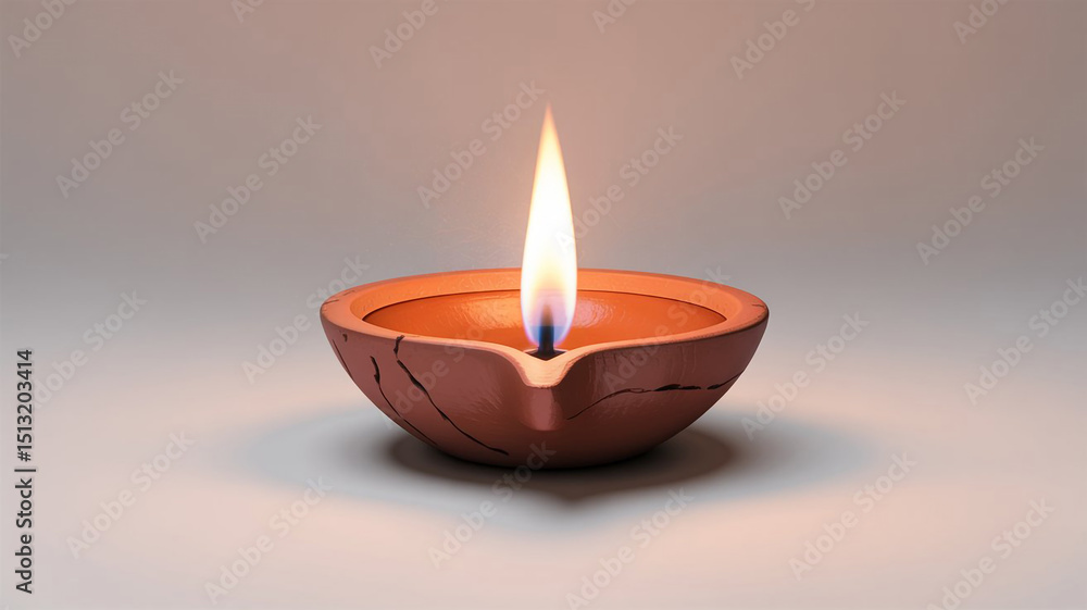 Illustration of a small clay candle holder with a lit flame Illustration of a small clay candle holder with a lit flame