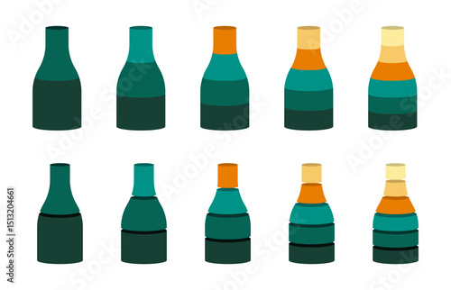 Colorful bottle neck stages segmentation. Colorful diagram infographic of cogwheel set. Segmented of 2, 3, 4, 5, and 6 parts.	