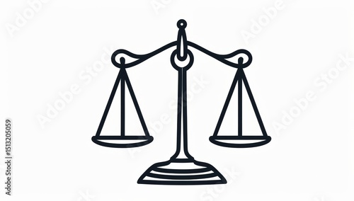 Stylized black and white line art depiction of scales of justice symbol