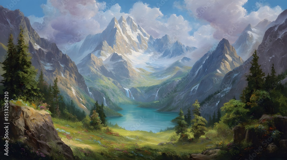 Fototapeta premium Majestic mountain landscape with a serene lake