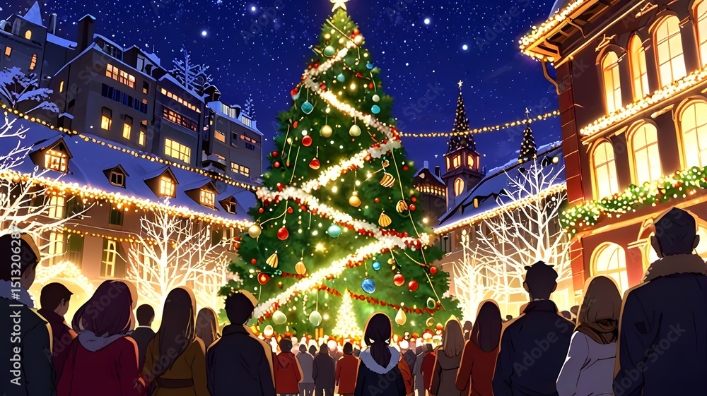 Obraz premium night view of the city at christmas