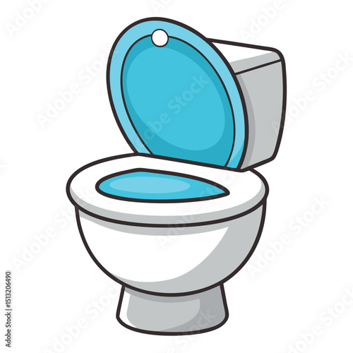 Open Cartoon Toilet Bowl, White Ceramic, Blue Seat, Bathroom Fixture, Cleanliness