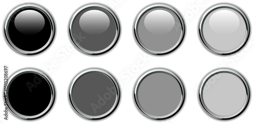 Gray shiny buttons set with metal chrome edges.