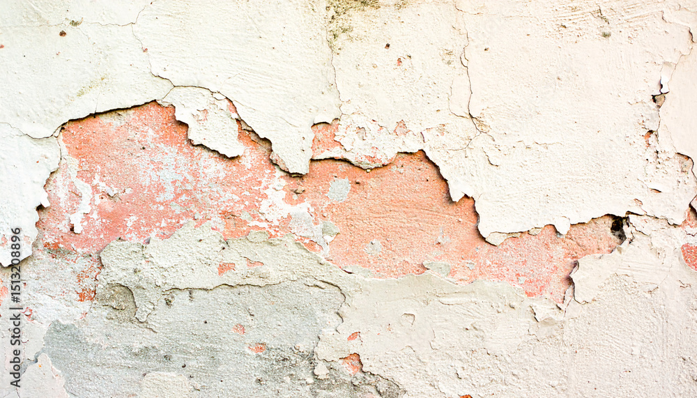 Obraz premium Texture of peeling paint: A detailed depiction of aged and weathered wall, with a textured surface. Displaying the effects of time on building.