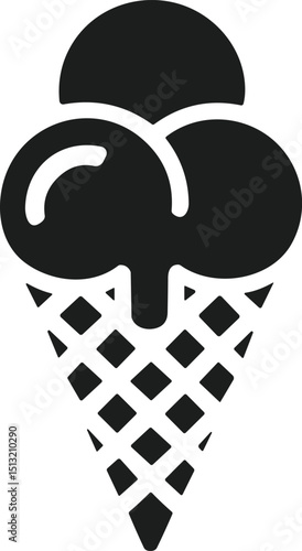 Triple Scoop Ice Cream Silhouette – Waffle Cone Dessert Vector for Summer and Food Designs
