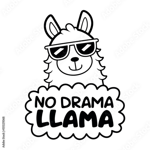 Cartoon llama wearing sunglasses with no drama message adds a fun transparent touch