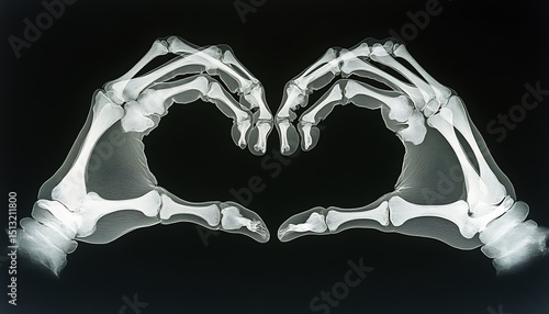 Skeletal hands forming a heart shape