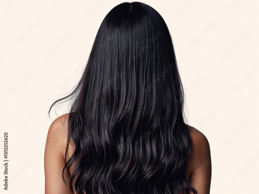 Fototapeta premium Smooth glossy long black hair back view