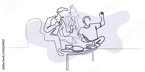 line art image of family closeness in living room,family celebration moment.line art vector illustration .eps 10