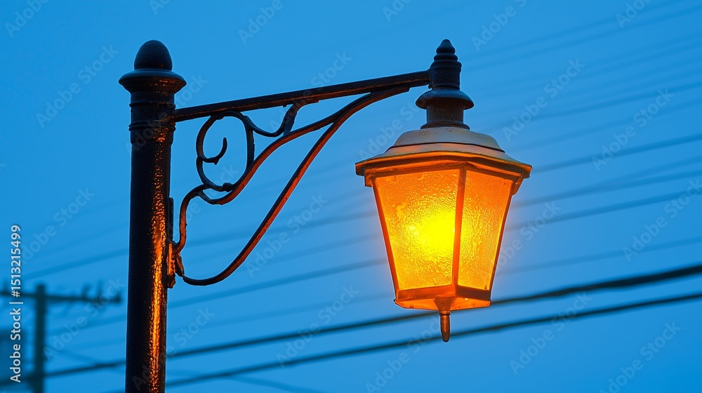 Obraz premium Vintage Streetlamp Glowing Orange in Twilight Snow