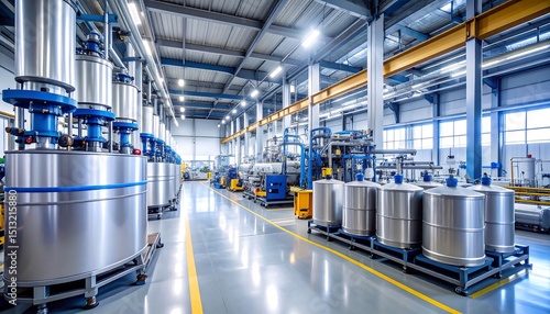 Fuel Grade Methanol Production Line Interior With Cylinders and Machinery