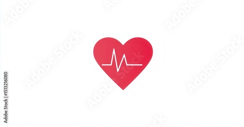 A vibrant red heart icon pulsates with a white ECG waveform, symbolizing life, health, and medical technology on a clean white backdrop.
