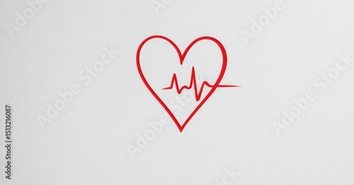 A minimalist graphic of a vibrant red heart with an electrocardiogram line running through the center on a clean white background.