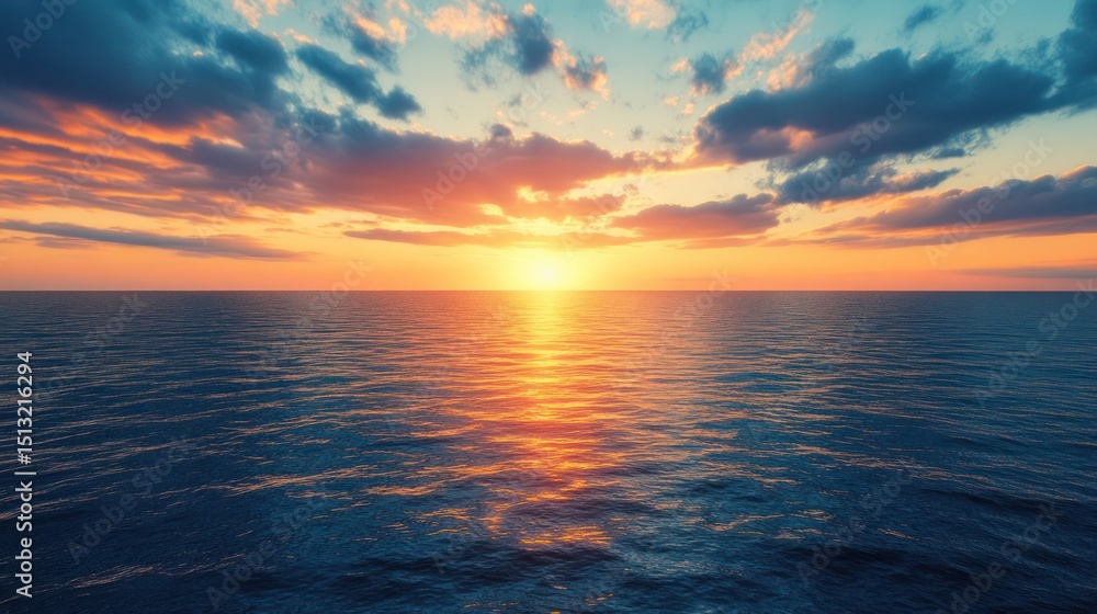 Obraz premium A mesmerizing sunset over the vast ocean with golden light reflecting on water