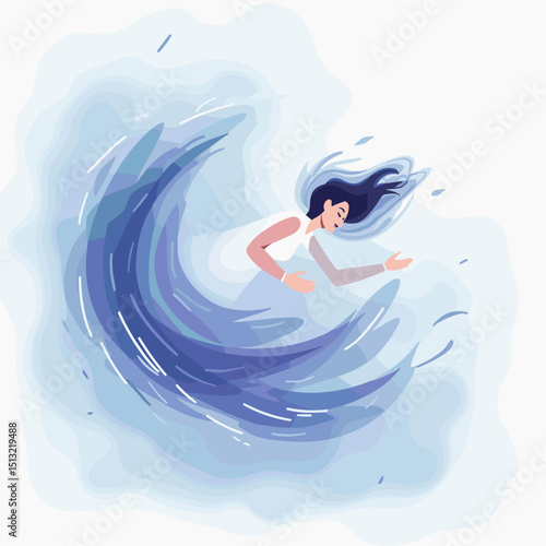 Dynamic Motion Vector Art: Person Falling Asleep in Dreamy Abstract with Swirling Lines, Blurred Shapes, Calming Blues and Purples. Ideal for World Sleep Day projects. Abstract Motion Graphics, Dreamy