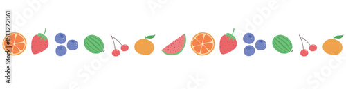 vector fruit seamless border without background. summer fruity hand drawn decoration on transparent background