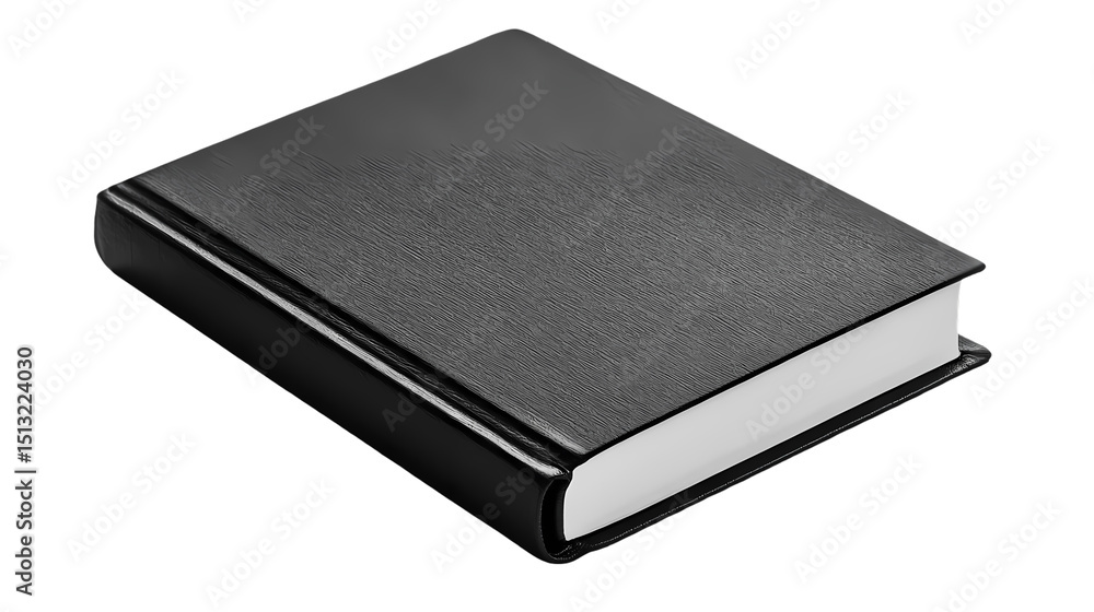 A closed black book with a textured cover and white pages isolated in a studio shot isolated on transparent background A closed black book with a textured cover and white pages isolated in a studio shot isolated on transparent background
