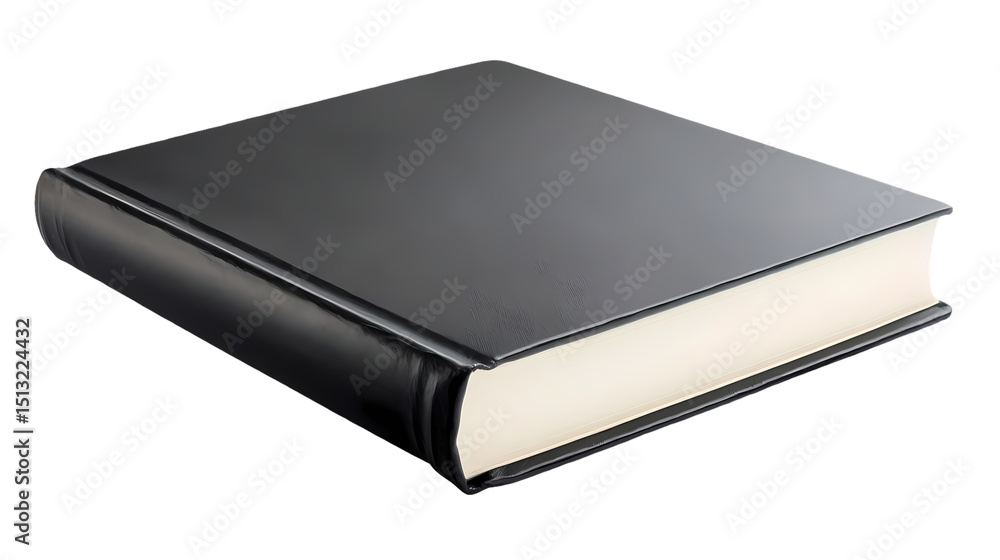 A closed hardback book with a dark gray cover resting on a black surface in a studio setting isolated on transparent background A closed hardback book with a dark gray cover resting on a black surface in a studio setting isolated on transparent background