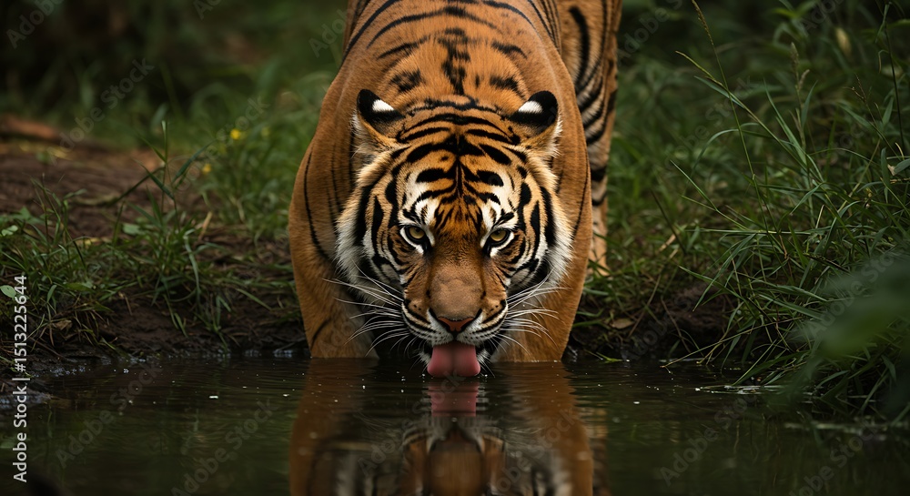 Fototapeta premium Majestic Tiger Drinking Water A Stunning Wildlife Image