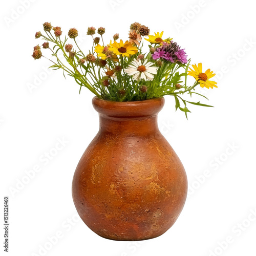 Wallpaper Mural rustic clay vase filled with vibrant wildflowers, showcasing beautiful arrangement of colors and textures. This charming piece adds touch of nature to any setting Torontodigital.ca